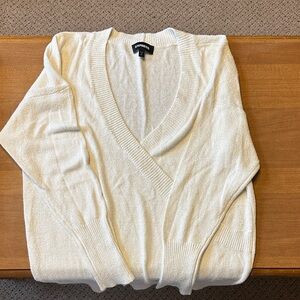 Express Women's V-Neck Cream Sweater Size Small